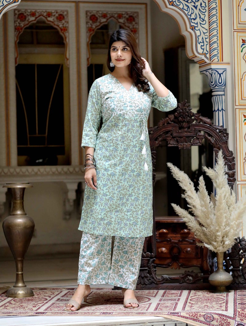 Miravan Women's Green Hand Block Printed Kurta for Women - Image 2